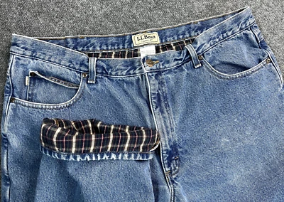 LL Bean Flannel Lined Denim Jeans Mens 42X32 (38x31) Classic Fit Straight  Blue - Image 1 of 4