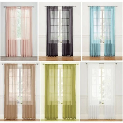 Pair (2 Panels) - Sheer Slot Top Plain Voile Net Curtain Panels  -  Free Postage - image 1 of 4