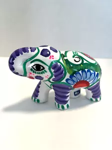 Mexican Hand Painted Art Terra Cotta Red Clay Elephant Colorful Mexico - Picture 1 of 7
