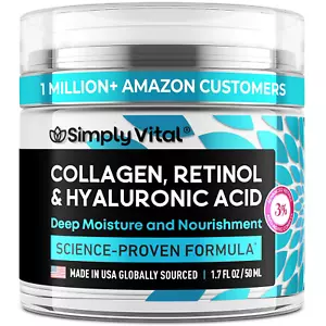 Crema de colágeno, retinol y ácido hialurónico Simplyvital - Hidratante facial antienvejecimiento - Imagen 1 de 9