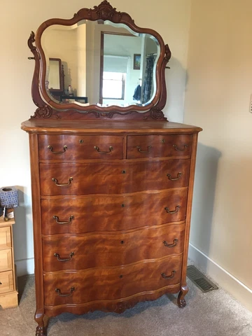 Antique R. J. Horner & Co Highboy 6 Drawer Footed Dresser With Mirror Cover