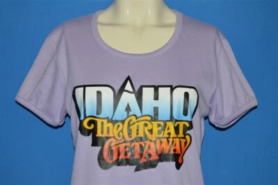 Camiseta vintage años 80 IDAHO THE GREAT GET AWAY MORADA MUJER CORTE PLANCHA PEQUEÑA S Foto 1 de 3