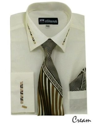 Milano Moda Men's French Cuff Dress Shirt with Matching Tie And Handkerchief - Image 1 of 4