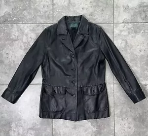 Ralph Lauren Vintage 100% Leder Longline Knopf Jacke Mantel LRL 90s Schwarz Damen M - Bild 1 von 24