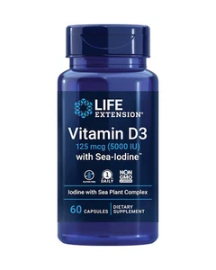 Life Extension Vitamin D3 125 mcg (5000 IU) with Sea-Iodine - 60 capsules - Picture 1 of 2