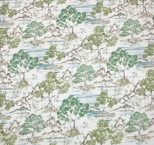 BALLARD DESIGNS GLENNA BEIGE GREEN ASIAN TREE TOILE MULTIUSE FABRIC BY YARD 54"W - Picture 1 of 7