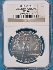 2010-W Disabled Veterans Commemorative Silver $1 NGC MS 70 - Picture 1 of 2
