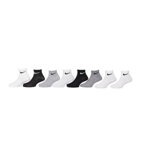 Nike Ankle Socks - 8 PAIRS - Black White Gray Kids XS Youth Shoe Size 10C-3Y NWT - Picture 1 of 1