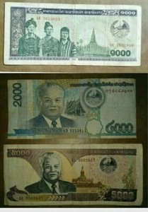 5000 Kip (2003) & 2000 (2011)Kip & 1000 Kip (1996)Laos 🇱🇦Banknote Uncriculated - Picture 1 of 3