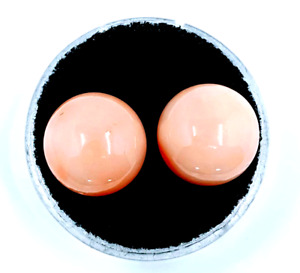 Pair 12mm Natural Pink Coral Round Cabochon Loose Gemstones 13.5 CTTW AAA+