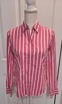 BLUSA VINTAGE AÑOS 90 Ralph Lauren ROSA BLANCO RAYAS ALGODÓN S Con Logo En Puño Foto 1 de 4