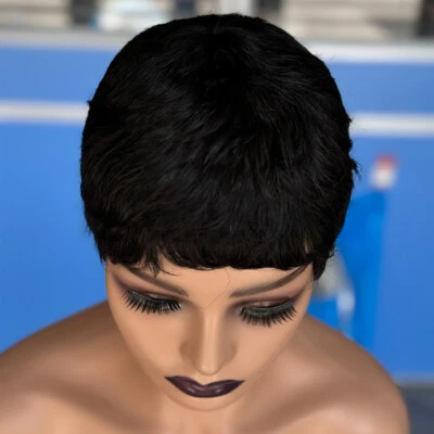 Peluca corte pixie negra 100 % cabello humano pelucas para mujer corte de pelo corto pelucas pixie  Foto 1 de 4