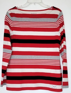 Camiseta TALBOTS Auténtica Grande Roja Negra Rayas Cuello Barco Informal Manga Larga Top - Imagen 1 de 9