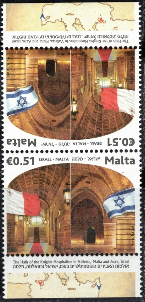 2014 Malta Knights Halls La Valetta Acre joint with Israel MNH tete-beche pair - Image 1 of 1