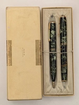 Parker Vacumatic зеленый мрамор перьевая ручка и карандаш чистый 14k золото новый в коробке восстановлен - Изображение 1 из 4