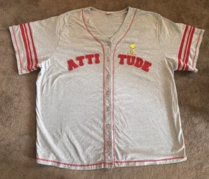 VTG Looney Tunes Tweety Bird ‘Attitude’ Baseball Jersey Men’s Sz XL Gray Red - Picture 1 of 8