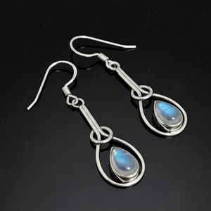 Sterling Silver Rainbow Moonstone Earrings, Teardrop Dangle Jewellery Gift Boxed - Picture 1 of 6