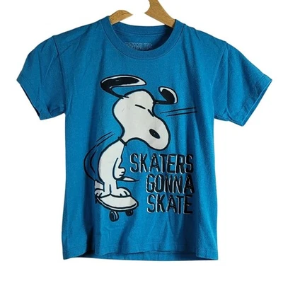 Peanuts Snoopy T Shirt Blue XS Skaters Gonna Skate Short Sleeve Crew Neck 2015 - Image 1 of 4