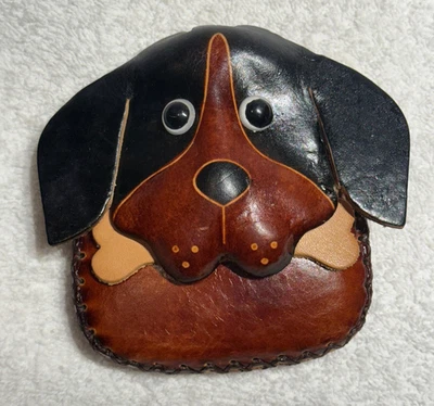 Lindo Monedero de Cuero Hecho a Mano para Perrito/Cachorro, Cartera con Cremallera Foto 1 de 4