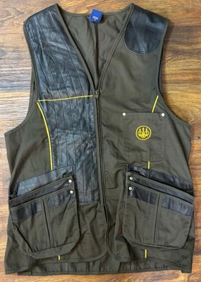 Men’s Vintage Beretta Leather And Yellow Piping Green Shooting Vest Large RARE - Image 1 of 4