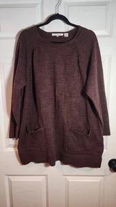 Eight Eight Eight Woman Brown Striped Sweater with Pockets 2X - Picture 1 of 5