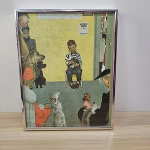 Vintage Norman Rockwell At The Vets Artwork Framed Print Pets Dogs 80s Americana - Picture 1 of 10
