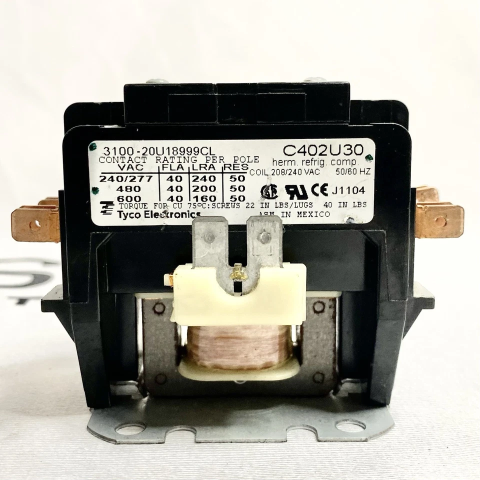 TYCO Electronics C402U30 Magnetic Contactor 20A 2pole 208/240 V 3100-20U18999CL  - Image 1 of 4