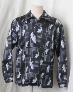 Mr. JAN Men's Vintage Poly Disco Shirt Black Art Print SzM (40) 1970s - Picture 1 of 4