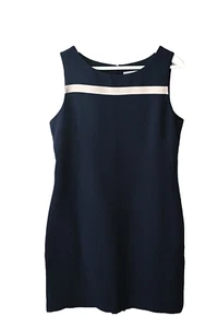 CASUAL CORNER Navy Sleeveless Dress with Beige Trim - Size 12 - Picture 1 of 10