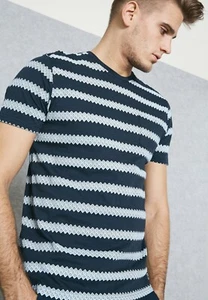Brave Soul Jaquard Stripe T-Shirt Navy Blue Small TD037 CC 01 - Picture 1 of 5
