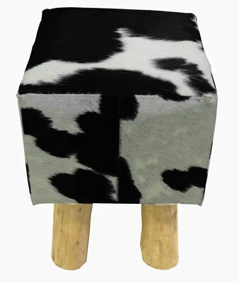 Square Stool & Pouf BECK with Black & White Cowhide - Image 1 of 4