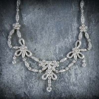 Antique Edwardian Flower Motif With 18.00CT Clear CZ Beautiful Wedding Necklace