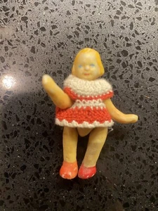Tiny Bisque doll for vintage dollhouse 1959 1955 Orig. crocheted dress,jointed - Picture 1 of 3