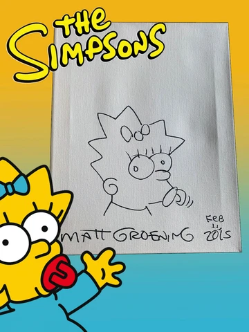 MATT GROENING SIGNED  AUTOGRAPH HAND DRAWN SKETCH THE SIMPSONS BECKETT MAGGIE Cover