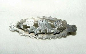 ANTIQUE STERLING SILVER SWEETHEART BROOCH PIN BIRDS FLOWERS - Picture 1 of 2