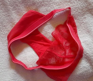 Pink Ribbed Lace Back Tanga Knickers Briefs UK 8 Suit up to 10 - US 4-6 - Picture 1 of 11