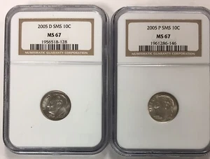 2005 P and D ROOSEVELT DIME NGC MS 67 SMS - Picture 1 of 9