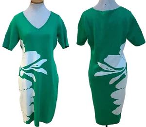 NEW Nina Leonard Dress GREEN & WHITE FLORAL KNEE LENGTH SZ L - Picture 1 of 9