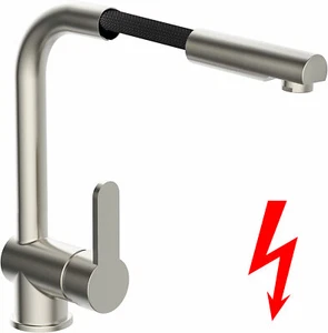 Niederdruck Küchenarmatur rausziehbarer Brause Edelstahloptik Wasserhahn B-Ware - Bild 1 von 3