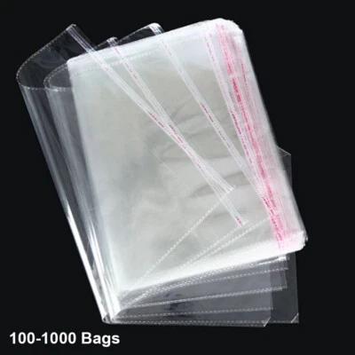 100-1000 Clear Poly Bags OPP Cellophane Plastic Cello Bag Self Adhesive Any Size - Image 1 of 4