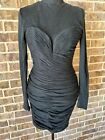 Vicky Tiel Couture VINTAGE roched black bodycon formal cocktail dress sweetheart