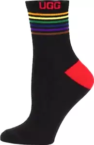 Calze UGG donna nere rosse quarto cotone cuscino righe arcobaleno logo tg S/M 5-9 - Foto 1 di 2