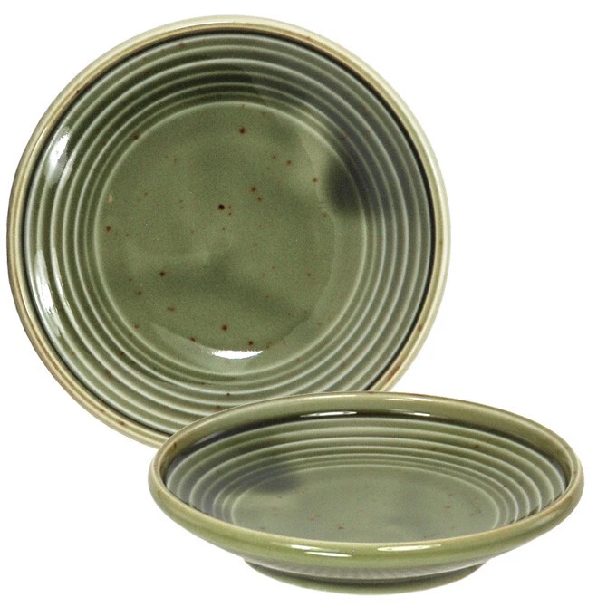 2 PCS Japanese 3.5"D Porcelain Soy Sushi Sauce Dipping Dish Mashiko Green Circle - Image 1 of 1
