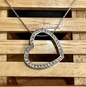 NWT Genuine CZ & Sterling Silver Channel Set HEART Pendant Necklace Cookie Lee - Picture 1 of 3