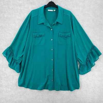 Blusa Susan Graver para mujer 3X azul verdoso verde volantes fluida top elástico Foto 1 de 4