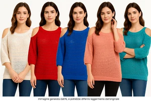 Maglione Traforato Da Donna Spalle Scoperte Rosso Blu Pesca Verde Taglia Unica - Picture 1 of 30