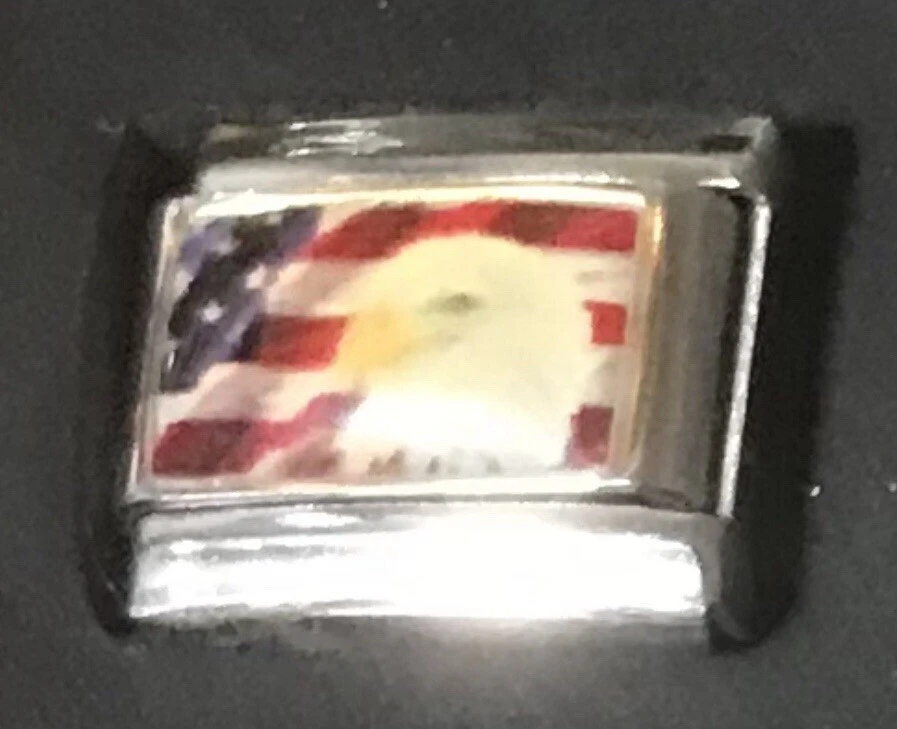 Cabeza de Águila Bandera Americana Dije Italiano Esmalte 9mm Eslabón K37 Estilo 2E Foto 1 de 1