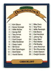 Diamond Kings Checkliste 1986 Donruss #NNO Unmarked Mint - Bild 1 von 2