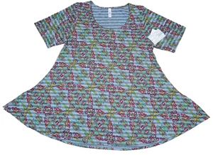 LuLaRoe Womens Top Size XL Perfect T Tee Tunic Green Red Stripes Paisley NWT - Picture 1 of 5