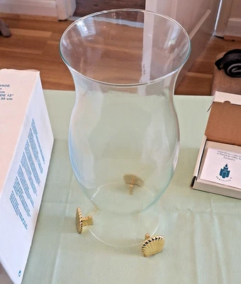 PartyLite Glass Hurricane Shade & Brass Seacrest Scallop Risers - New Ex-Demo — 第 1/4 张图片